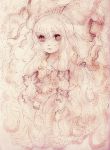  dotted_outline fujiwara_no_mokou hair_ribbon long_hair monochrome pink ribbon ruto_(petatann) touhou 