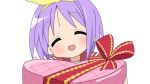  box chocolate closed_eyes heart hiiragi_tsukasa lowres lucky_star purple_hair school_uniform serafuku short_hair transparent_background transparent_png valentine 