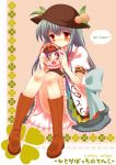  blue_hair blush boots character_doll cover doll english food fruit hat hinanawi_tenshi lonely long_hair maitou nagae_iku peach ribbon touhou translated translation_request 