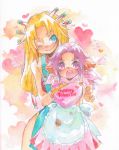  blonde_hair blush imu legend_of_mana lisa_(lom) mihoka purple_hair seiken_densetsu smile traditional_media valentine watercolor_(medium) 