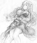  breasts large_breasts long_hair monochrome sketch touhou watatsuki_no_toyohime watatsuki_no_yorihime 