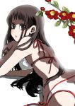  ass bikini brown_eyes brown_hair flower long_hair looking_back on_stomach persona persona_4 swimsuit tako_(takoyakill) 