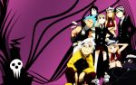  1440x900 black_hair black_star blair blonde_hair blue_hair cat cowboy_hat death_the_kid elizabeth_thompson everyone formal hat maka_albarn nakatsukasa_tsubaki necktie patricia_thompson shinigami_sama shoes skirt soul soul_eater soul_eater_(character) wallpaper white_hair witch_hat 