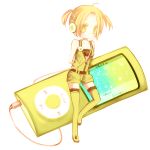  apple arms_behind arms_behind_back aruya_(flosrota) bad_id blonde_hair boots digital_media_player headphones ipod minigirl product_girl thigh-highs thigh_boots thighhighs yellow_eyes 