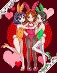  animal_ears bare_legs blue_hair brown_hair bunny_ears bunnysuit glasses green_eyes inazuma_eleven kino_aki long_hair multiple_girls orange_eyes orange_hair otonashi_haruna pantyhose rabbit_ears raimon_natsumi short_hair thigh-highs thighhighs yk 