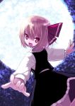  fang foreshortening from_behind hair_ribbon hands kiira looking_back moon outstretched_arms red_eyes ribbon rumia short_hair spread_arms touhou 