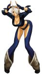  angel_(kof) bent_over breasts chaps cleavage fingerless_gloves gloves highres king_of_fighters king_of_fighters_2001 midriff nona official_art short_hair snk tomoyuki_kotani white_hair 
