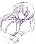  hagane_soushi hair_ribbon kagura_soushi long_hair mahou_shoujo_lyrical_nanoha mahou_shoujo_lyrical_nanoha_strikers monochrome purple ribbon sketch 