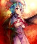  blue_hair brown_eyes eho_(icbm) hands hat highres kaiho light_smile looking_at_viewer remilia_scarlet ribbon smirk touhou wings 