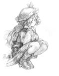  boots breasts hat large_breasts long_hair monochrome sketch touhou watatsuki_no_toyohime 