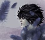  black_hair blue death_note feathers l male realistic sad solo 
