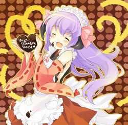  chocolate closed_eyes detached_sleeves hanyuu higurashi_no_naku_koro_ni horns long_hair maid purple_hair tachitsu_teto tatetsu_teto valentine 