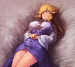  breasts hands_clasped large_breasts long_hair on_back touhou watatsuki_no_toyohime yellow_eyes 