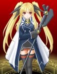  1girl bardiche blonde_hair cape fate_testarossa gloves lyrical_nanoha magic_circle magical_girl mahou_shoujo_lyrical_nanoha mahou_shoujo_lyrical_nanoha_strikers solo t2r thigh-highs twintails 