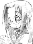  1girl glasses gofu lucky_star monochrome sketch solo tamura_hiyori traditional_media 