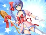  1girl blue_hair fujimiya_yuu gloves hair_ribbon magical_girl original panties ribbon shovel side_ponytail solo star thigh-highs underwear worktool 