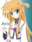  00s 1girl alisa_bannings arisa_bannings blonde_hair green_eyes long_hair lyrical_nanoha mahou_shoujo_lyrical_nanoha namuru num school_uniform serafuku solo 