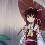  1girl female hakurei_reimu kazuhane oriental_umbrella rain solo touhou umbrella 