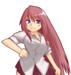  1girl bamboo_blade breasts hane_(hanegoya) kuwahara_sayako large_breasts long_hair open_clothes open_shirt shirt sleeves_rolled_up solo 