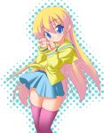  1girl blonde_hair blouse blue_eyes child hirorin long_hair matatabi_(2ccp) navel pani_poni_dash! paw_pose rebecca_miyamoto school_uniform serafuku solo thigh-highs yellow_blouse 