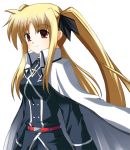  1girl belt blonde_hair cape coat fate_testarossa lyrical_nanoha magical_girl mahou_shoujo_lyrical_nanoha mahou_shoujo_lyrical_nanoha_strikers odaya odayan red_eyes solo twintails 