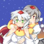  2girls female green_eyes hat inubashiri_momiji konata_gazel multiple_girls nanatsuhane red_eyes shameimaru_aya snowing tokin_hat touhou white_hair 