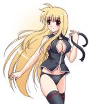  1girl blonde_hair breasts cleavage cleavage_cutout fate_testarossa large_breasts long_hair lyrical_nanoha mahou_shoujo_lyrical_nanoha mahou_shoujo_lyrical_nanoha_strikers narutaki_shin panties red_eyes solo thigh-highs underwear very_long_hair 