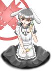  1girl alternate_costume animal_ears black_hair carrot chikage_(artist) chikage_(chika-chiko) enmaided female inaba_tewi maid rabbit_ears red_eyes solo touhou 