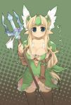  1girl blonde_hair blue_eyes breasts cleavage elf kashiwamochi_yomogi large_breasts liese long_hair low-tied_long_hair panties pointy_ears polearm riesz seiken_densetsu seiken_densetsu_3 solo spear thigh-highs tied_hair underwear weapon zettai_ryouiki 