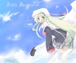  blue_eyes cape hat heart kanikama little_busters!! long_hair noumi_kudryavka plaid plaid_skirt skirt sky thigh-highs zettai_ryouiki 