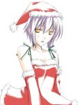  1girl christmas nagato_yuki purple_hair ribi santa_costume solo suzumiya_haruhi_no_yuuutsu yellow_eyes 