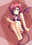  1girl bat_wings breasts chains cleavage collar fang green_eyes horns luchi medium_breasts redhead skirt solo tail wings 