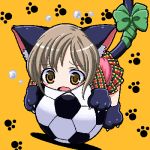  00s aishiteruze_baby animal_ears ball cat_ears cat_tail lowres oekaki paws ribbon sakashita_yuzuyu shueisha soccer soccer_ball st_parasu tail telstar 