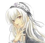  00s 1girl close-up face hairband hand_on_own_face lolita_hairband mizunomoto rozen_maiden simple_background solo suigintou upper_body white_background 