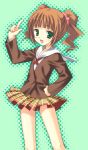  1girl brown_eyes green_eyes idolmaster mori_keiji open_mouth school_uniform serafuku solo takatsuki_yayoi twintails 