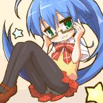  1girl 9law :3 cosplay glasses izumi_konata lowres lucky_star nanatsuiro_drops oekaki panties panties_under_pantyhose pantyhose pantyshot ponytail school_uniform serafuku solo underwear yuuki_nona yuuki_nona_(cosplay) 