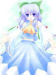  (9) 1girl cirno cosplay female gradient gradient_background hakurei_reimu hakurei_reimu_(cosplay) navel shirotsuki_kouta shoot_the_bullet skirt solo touhou white_background 