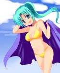  1girl bikini green_eyes green_hair higurashi_no_naku_koro_ni mei ponytail solo sonozaki_mion subaru_(yachika) swimsuit 
