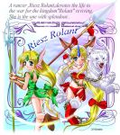  1girl animal_ears armpits blonde_hair blue_eyes chains character_name dual_persona engrish fenrir_knight hair_ribbon liese long_hair low-tied_long_hair polearm ranguage ribbon riesz seiken_densetsu seiken_densetsu_3 spear tied_hair weapon wolf wolf_ears 