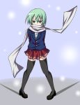  blue_eyes green_hair iwasaki_minami lucky_star scarf school_uniform serafuku short_hair skirt thigh-highs zettai_ryouiki 