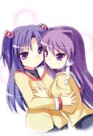  2girls clannad fujibayashi_kyou hair_bobbles hair_ornament ichinose_kotomi multiple_girls safi school_uniform serafuku two_side_up yuri 