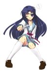  1girl asakura_ryouko footwear kneehighs knife panties sakurai_unan school_uniform serafuku socks solo suzumiya_haruhi_no_yuuutsu underwear white_legwear 