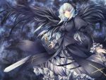  00s 1girl artist_request black_wings highres looking_at_viewer rozen_maiden solo suigintou sword weapon wings 