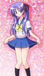  curtsey hiiragi_kagami long_hair lucky_star mikagami_sou miniskirt school_uniform serafuku skirt skirt_lift smile twintails 