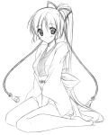  character_request hinapo japanese_clothes kimono monochrome ponytail sketch source_request 