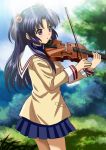  1girl clannad hair_bobbles hair_ornament ichinose_kotomi instrument long_hair lowres midori_(searchlight) purple_hair school_uniform serafuku solo two_side_up violet_eyes violin 