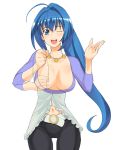  00s 1girl a1 blue_hair breasts cleavage hayase_mitsuki kimi_ga_nozomu_eien large_breasts long_hair navel one_eye_closed sexually_suggestive solo wink 