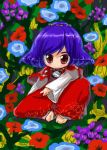  1girl chibi female flower looking_at_viewer sitting smile solo tao tao_(kadoya) touhou yasaka_kanako 