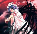  1girl aburidashi_zakuro claws dress female gradient gradient_background monster_girl outdoors remilia_scarlet short_hair sky solo touhou wings 