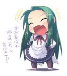  chibi fang green_hair highres hirose_madoka laughing long_hair maid suzumiya_haruhi_no_yuuutsu translation_request tsuruya very_long_hair waitress 